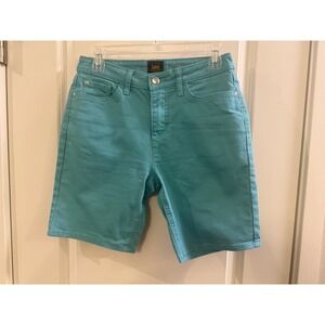 Lee Womens Turquoise Blue Denim Bermuda Shorts Size 6 Medium Stretch Mid Rise